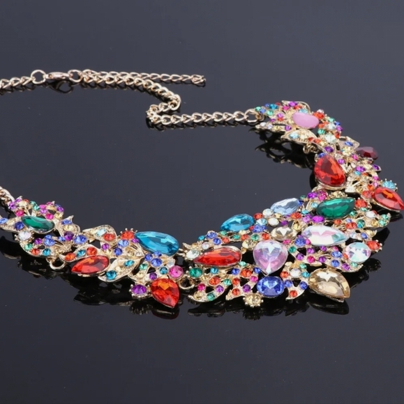 18K gold plated multi color rainbow crystal Necklace earrings set - Picture 10 of 14